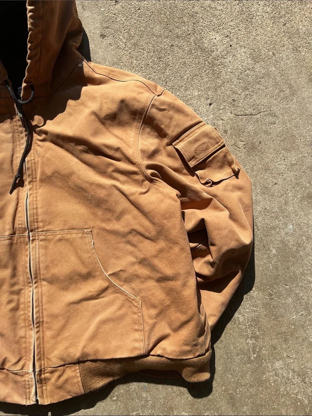 Men's Brown Hooded Work Jacket - Heavy-Duty Zip Front